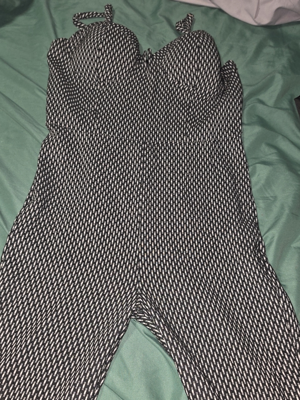 Haute Monde Black & White Strapless Patterned Jumpsuit